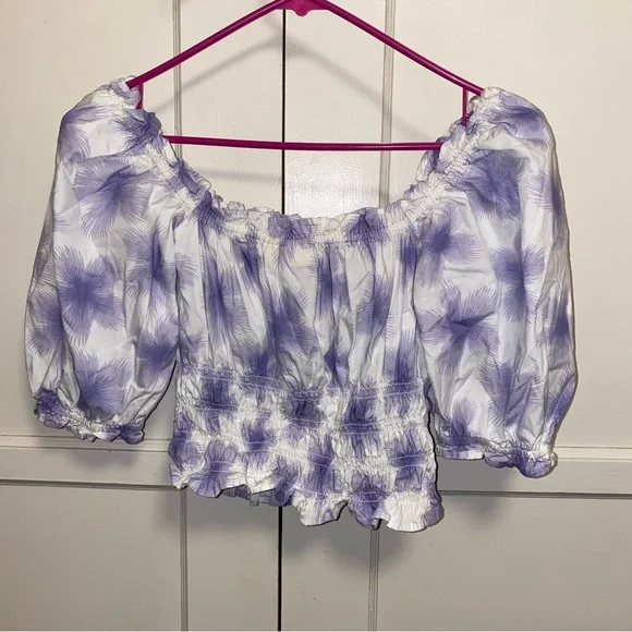 Levi's Large Tilly Printed Smocked Puff Sleeve Ruffle Trim Peasant Top - Picture 6 of 9